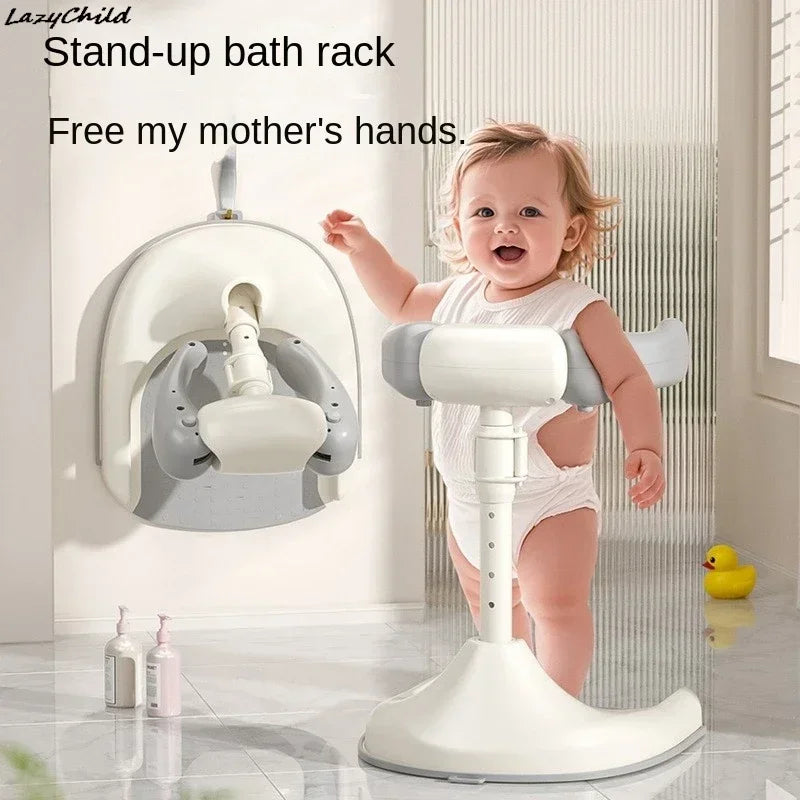 Adjustable Baby Standing Bath Support with Wash Basin Rack – Infant Toddler Shower Seat for Easy Butt Washing & Bathing Aid