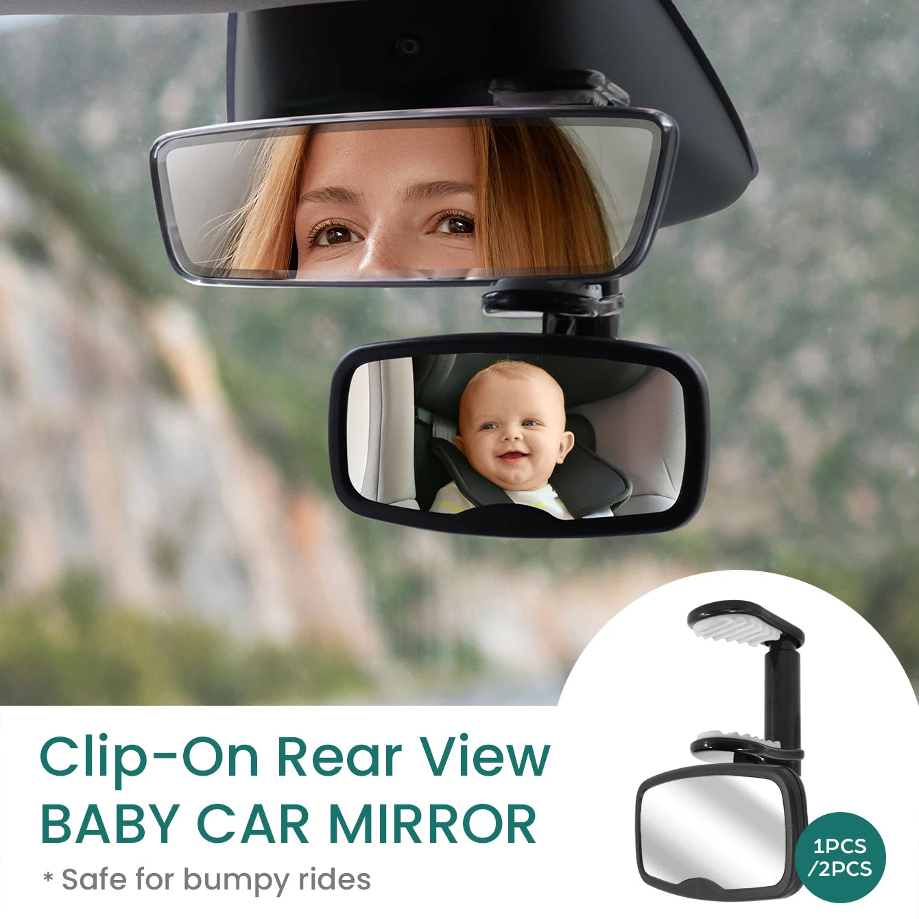 1PC & 2PC Shatterproof & Shakeproof Forward Facing Baby Car Mirror - Clip On Car Mirror for Baby, Newborn Essentials
