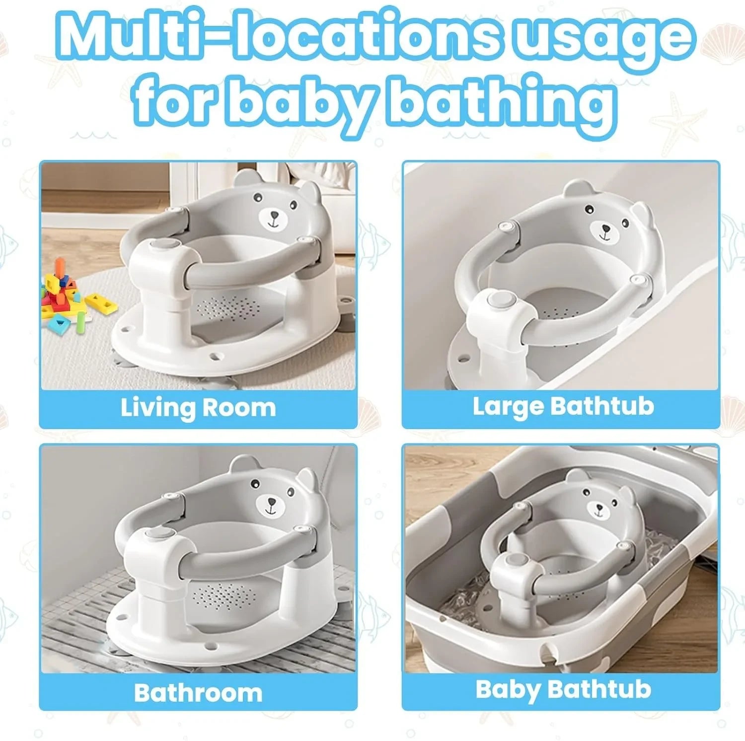 Baby Bath Seat for Babies 6 Months Plus.Cute Bear Non-Slip Baby Bath Chair Safe Infant & Newborn Bathtub Chair