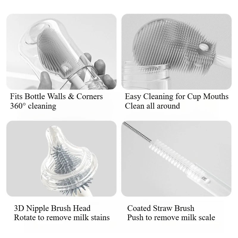 6Pcs Portable Baby Bottle Brush Set: Bottle/Nipple/Straw Brushes & Drain Rack & Storage Box Infant Travel-Friendly Clean Kit f