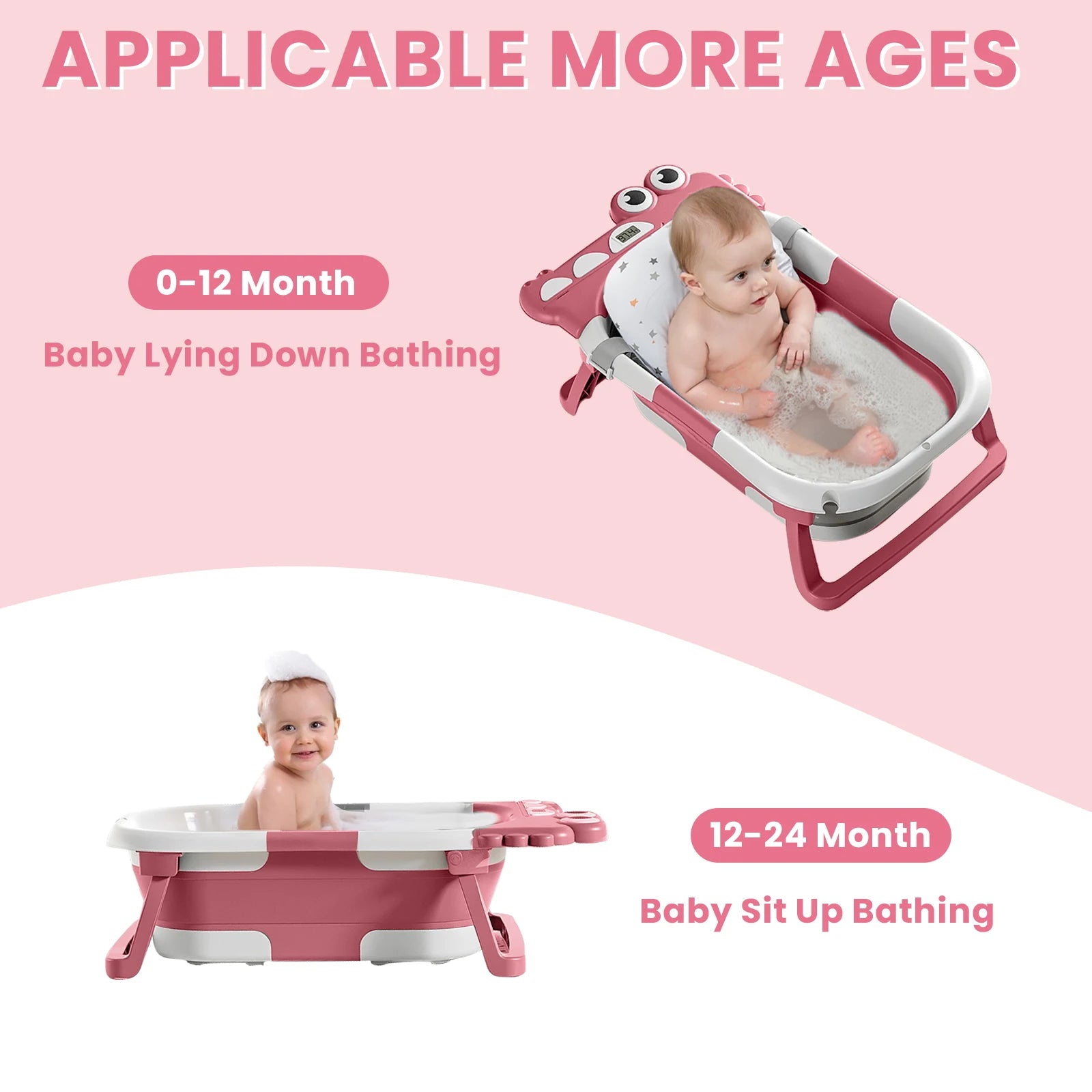 Foldable Baby Bath with Baby Bath Cushion and Built-In Thermometer – Children's Bath with Baby bath mat