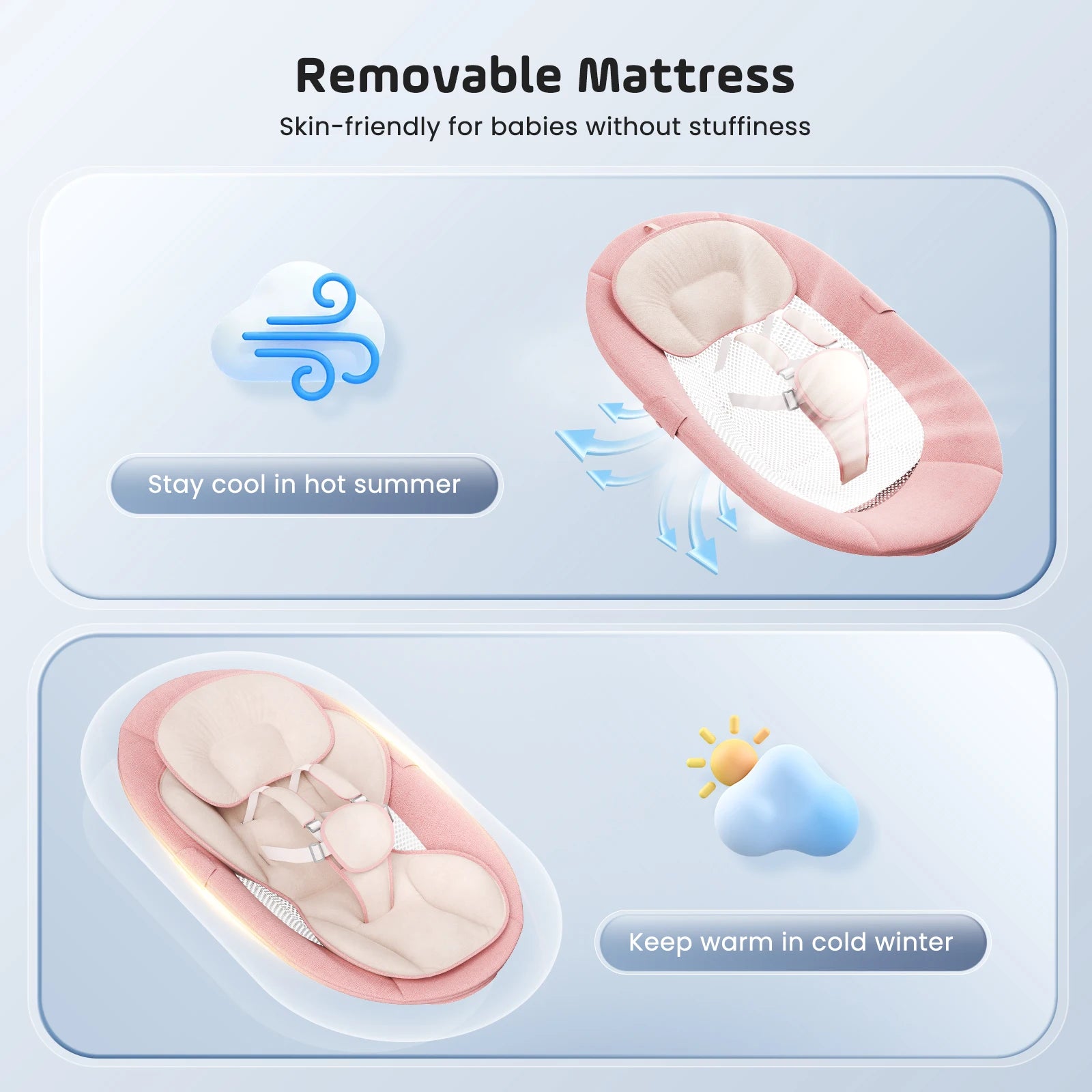 Baby Electric Swing Baby Swing with 3 timers,Application and Remote Control Transat,  5 swing speeds, 10 music,Bluetooth,pink