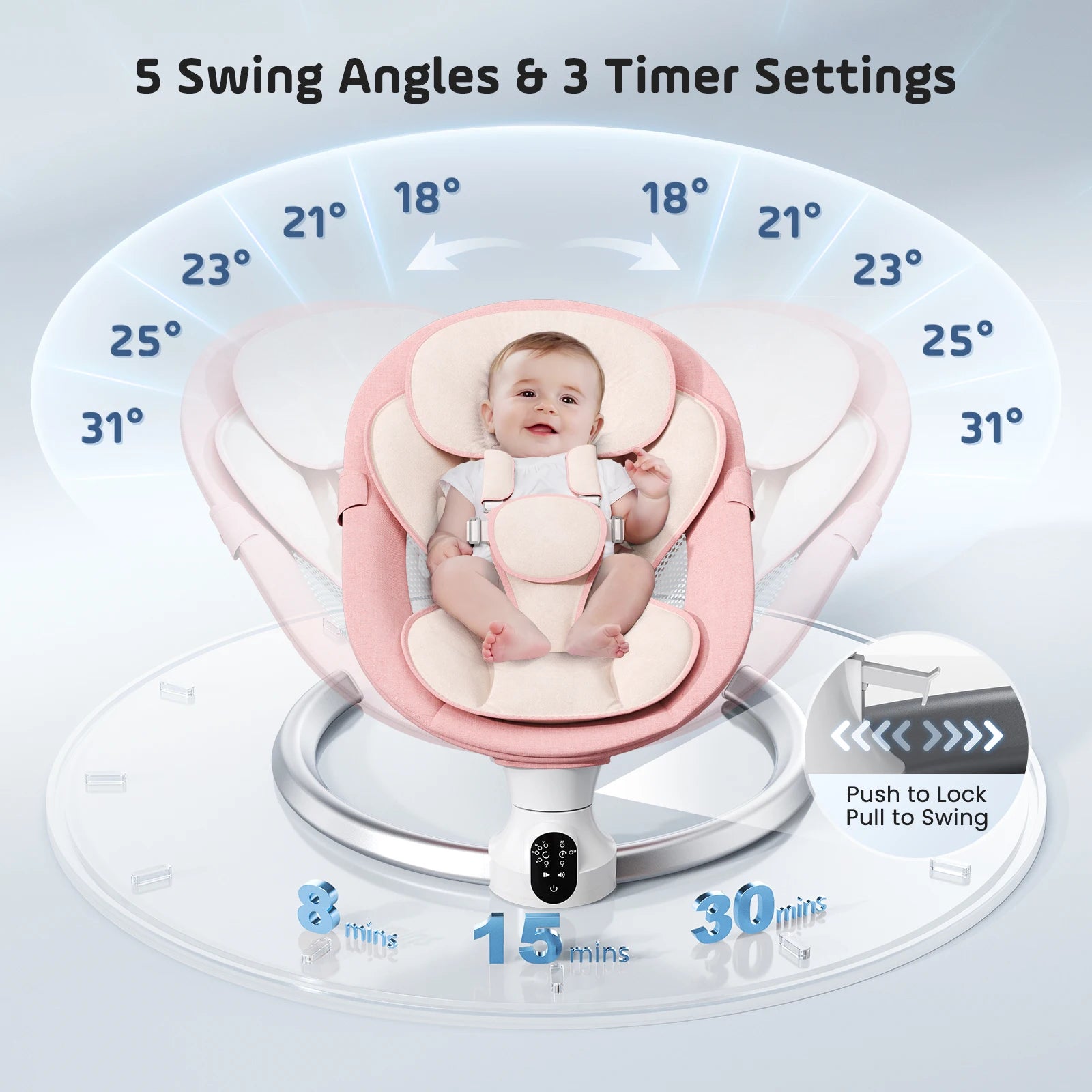 Baby Electric Swing Baby Swing with 3 timers,Application and Remote Control Transat,  5 swing speeds, 10 music,Bluetooth,pink