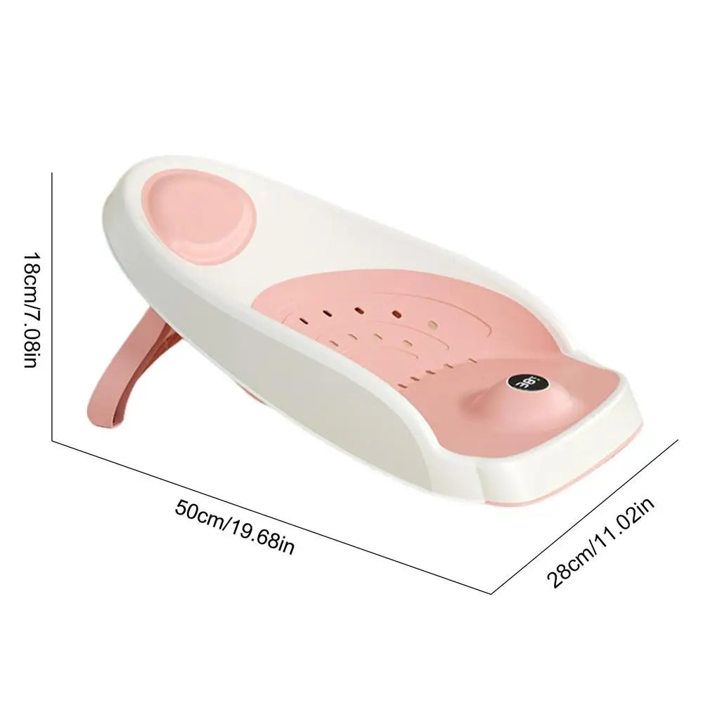 Baby Bath Support Non-slip Soft Support Kids Shower Chair with Drain Holes & Temperature Sensing Ergonomic Baby Bathtub Seat